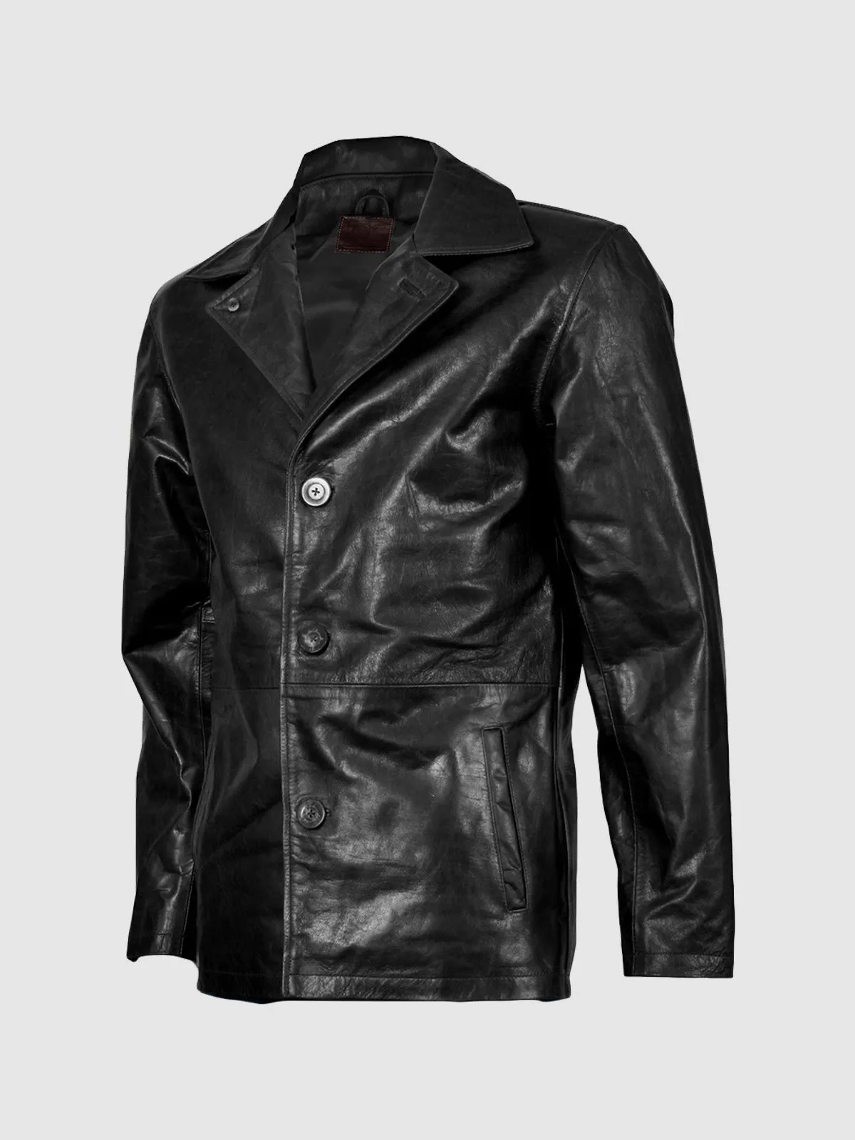 3 Button Black Leather Blazer