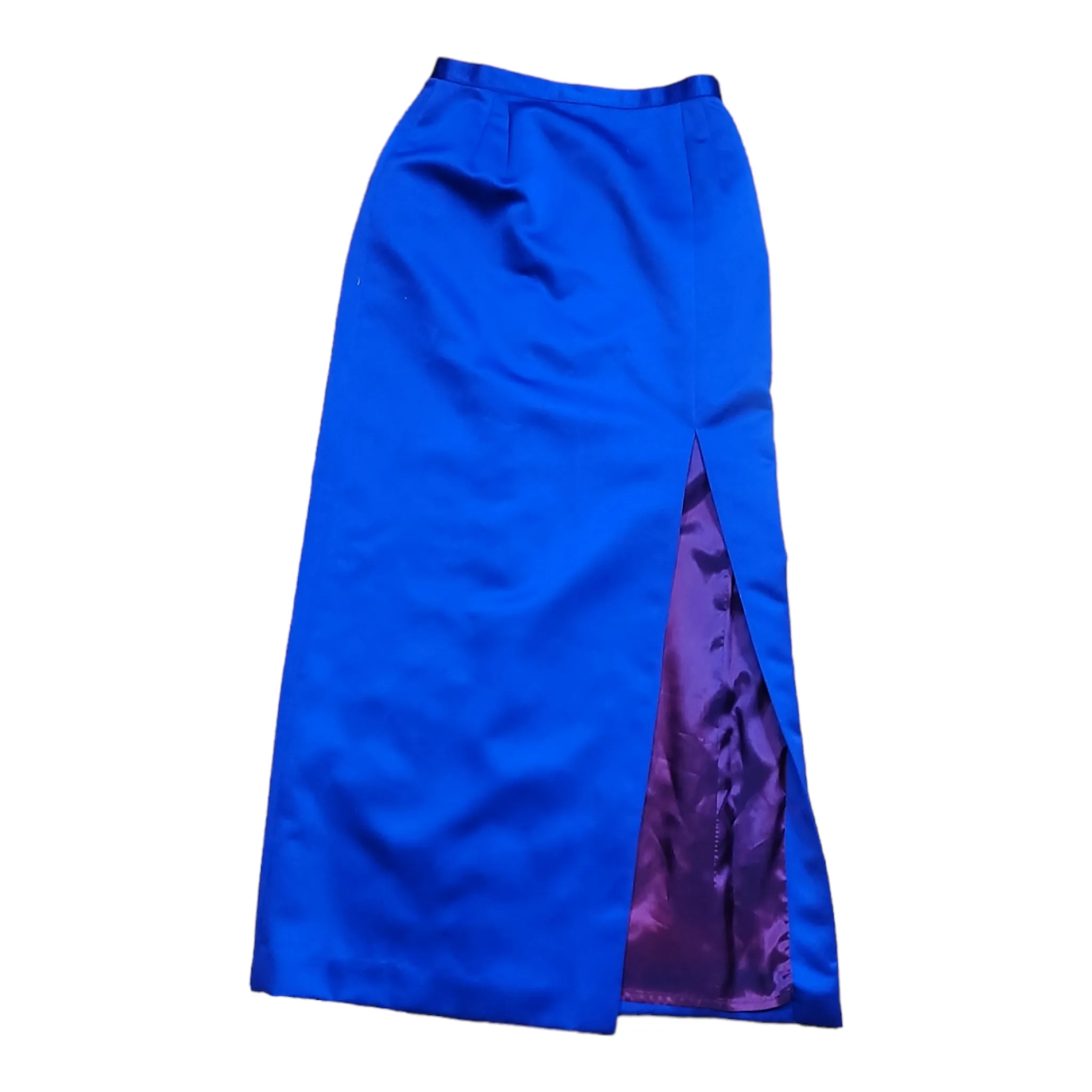 80s Vintage Designer A.J Bari Blue Satin Maxi Skirt