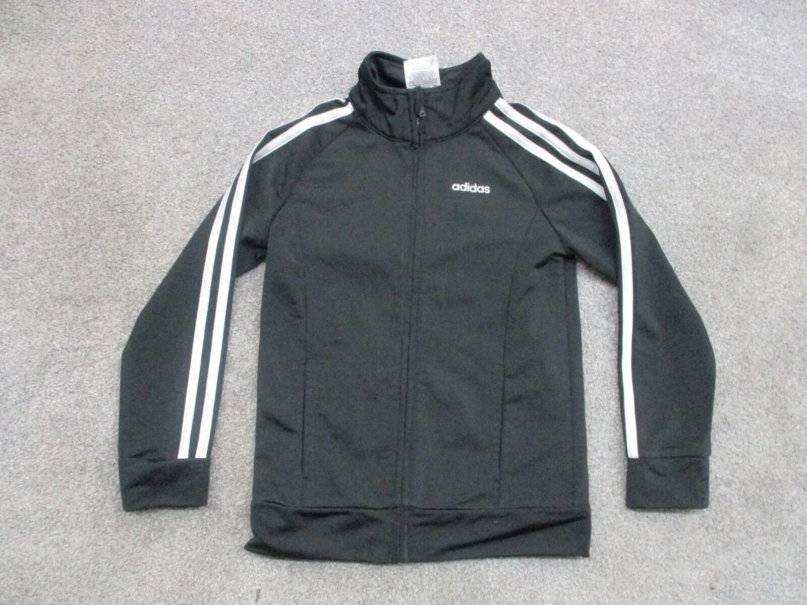 Adidas Jacket Men Size 6 Black Full Zip Track Jacket Long Sleeve Logo Solid