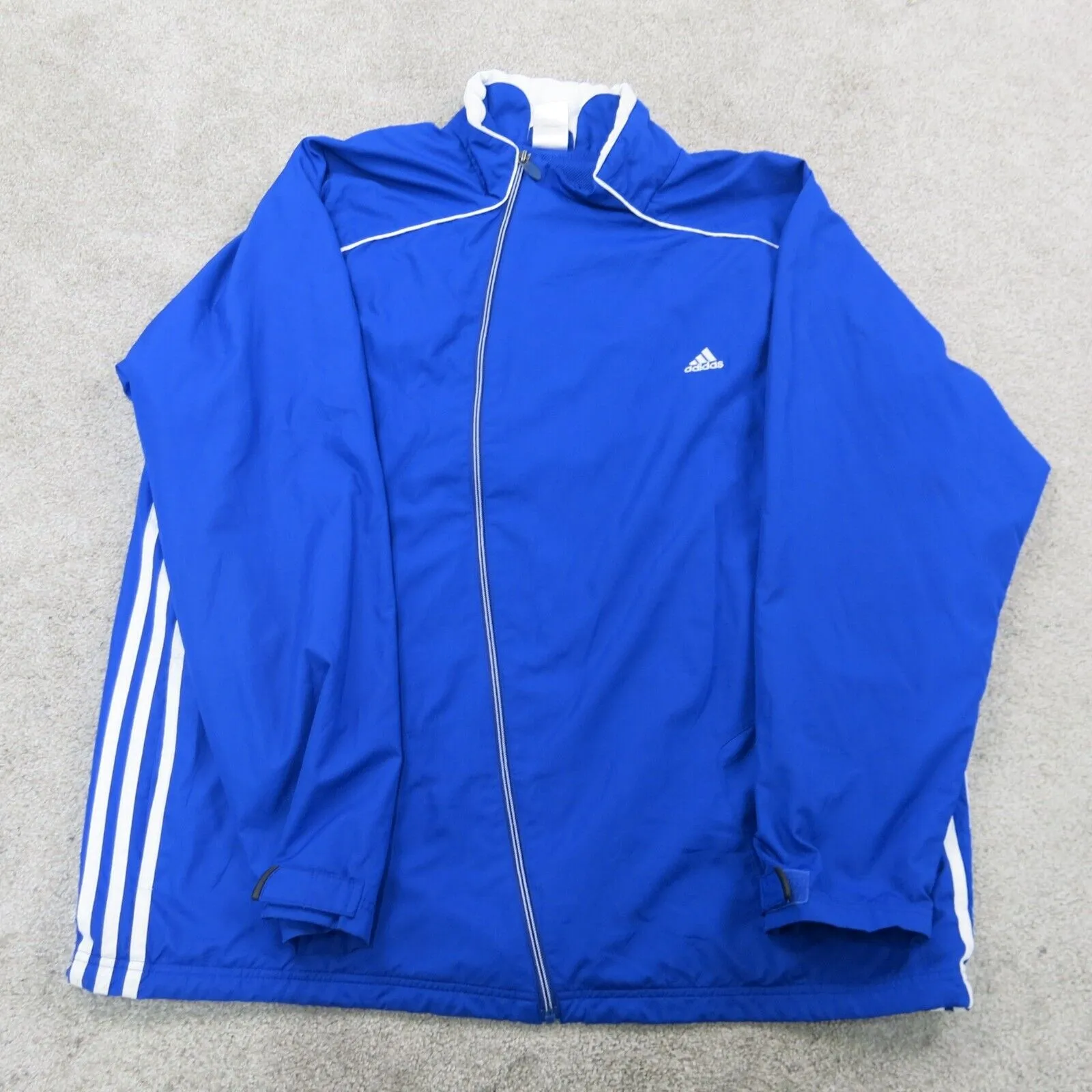 Adidas Men Windbreaker Jacket Full Zip Up Long Sleeve 3 Stripes Blue White SZ XL