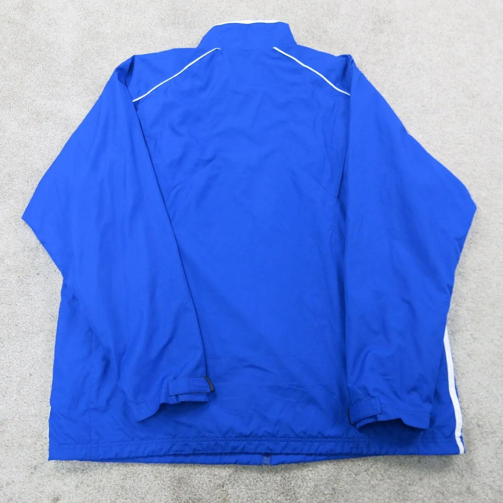 Adidas Men Windbreaker Jacket Full Zip Up Long Sleeve 3 Stripes Blue White SZ XL