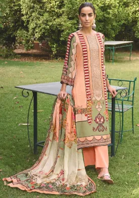 AQSA Unstitched Cotton Pakistani Salwar Suit with Embroidery Peach