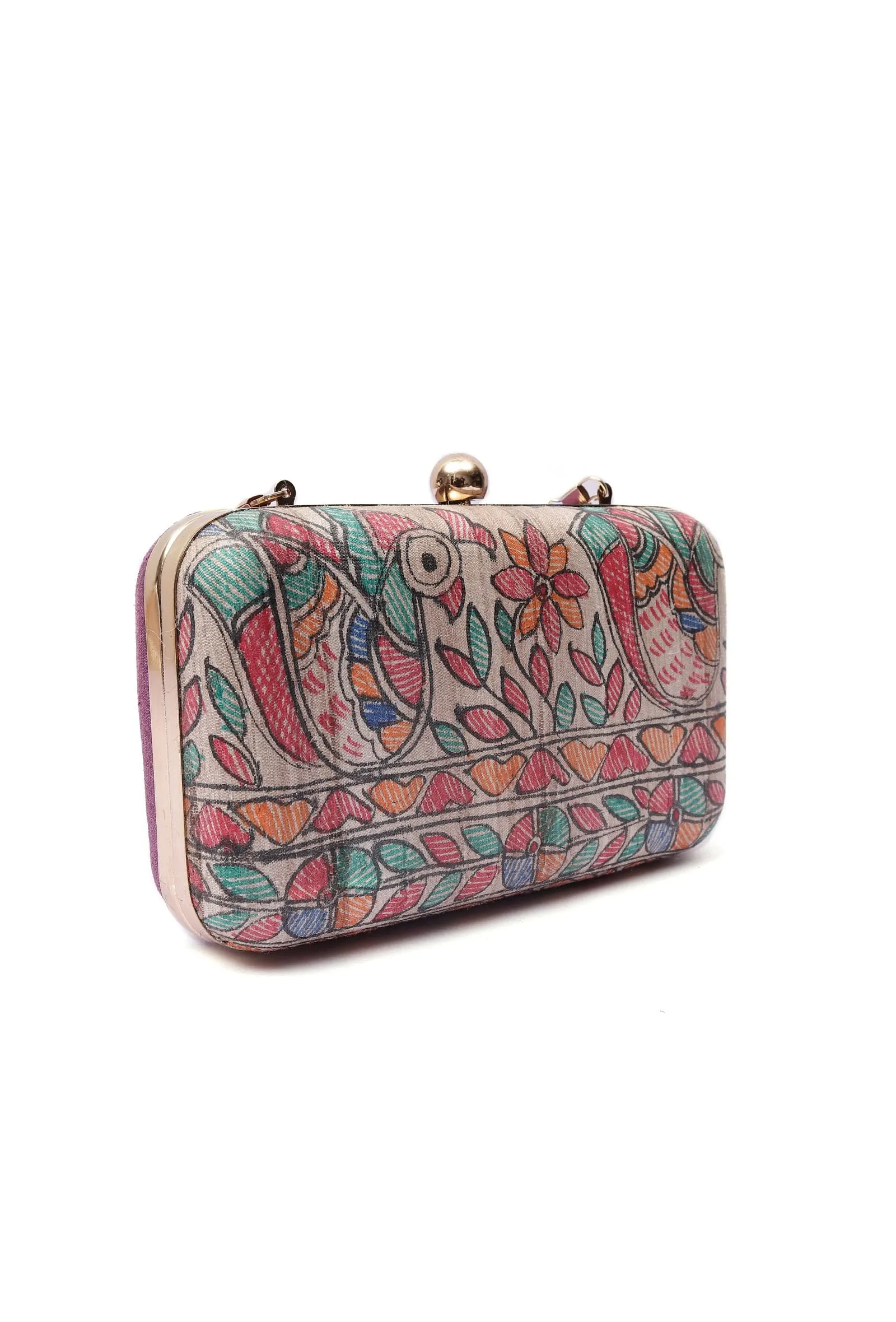 Ari Silk Madhubani Print Rectangular Box Clutch