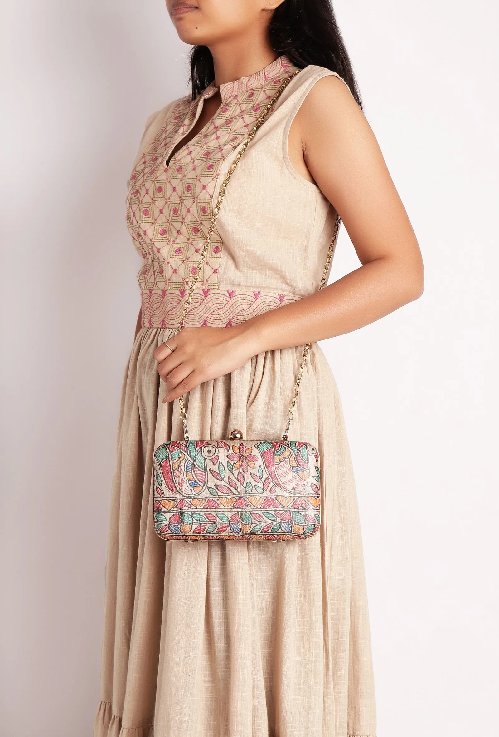 Ari Silk Madhubani Print Rectangular Box Clutch