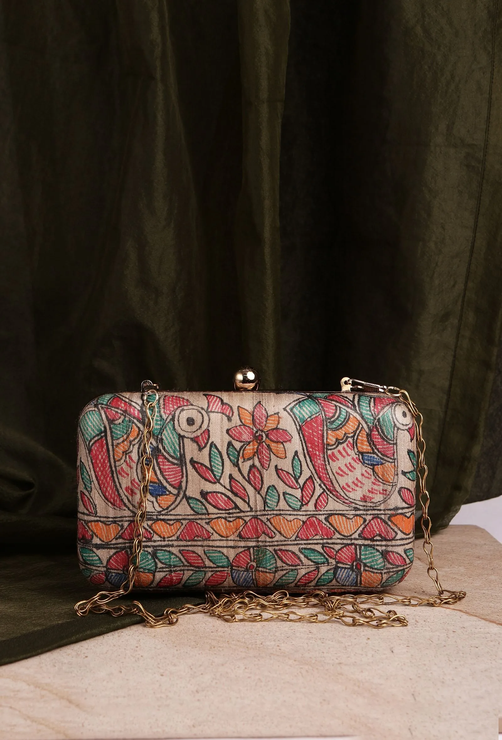 Ari Silk Madhubani Print Rectangular Box Clutch