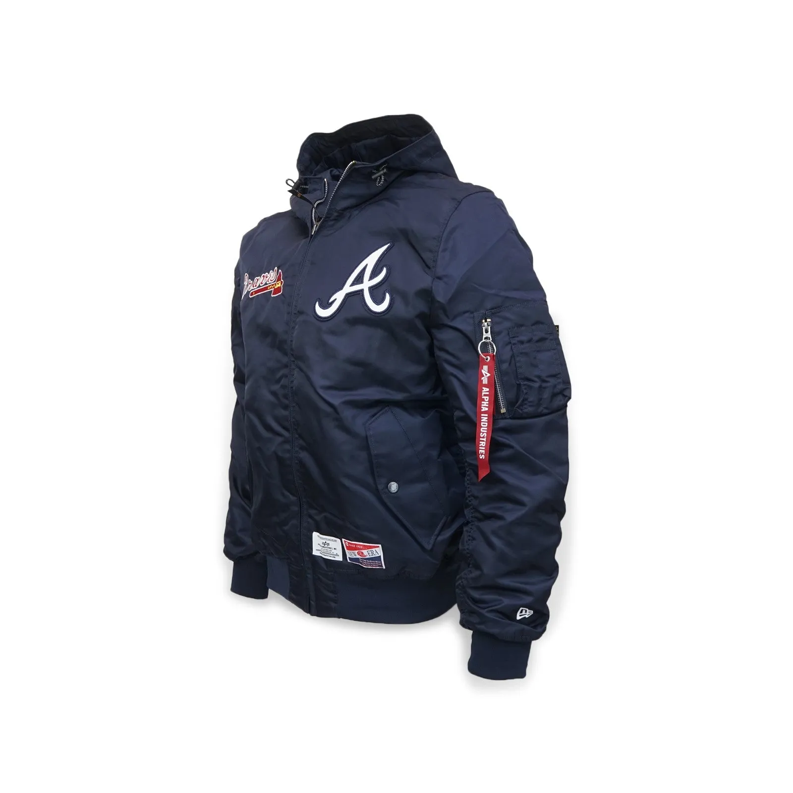 Atlanta Braves MLB New Era X Alpha Industries Navy Men L-2B Hooded Bomber Jacket 60564062