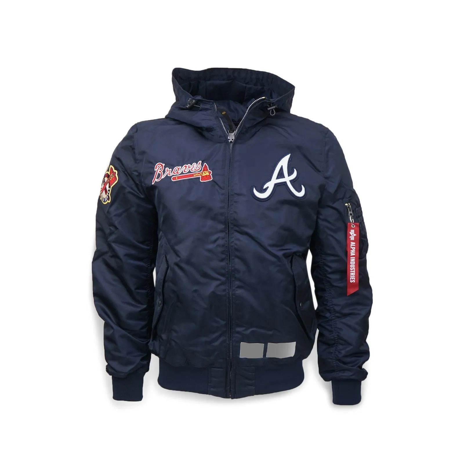 Atlanta Braves MLB New Era X Alpha Industries Navy Men L-2B Hooded Bomber Jacket 60564062