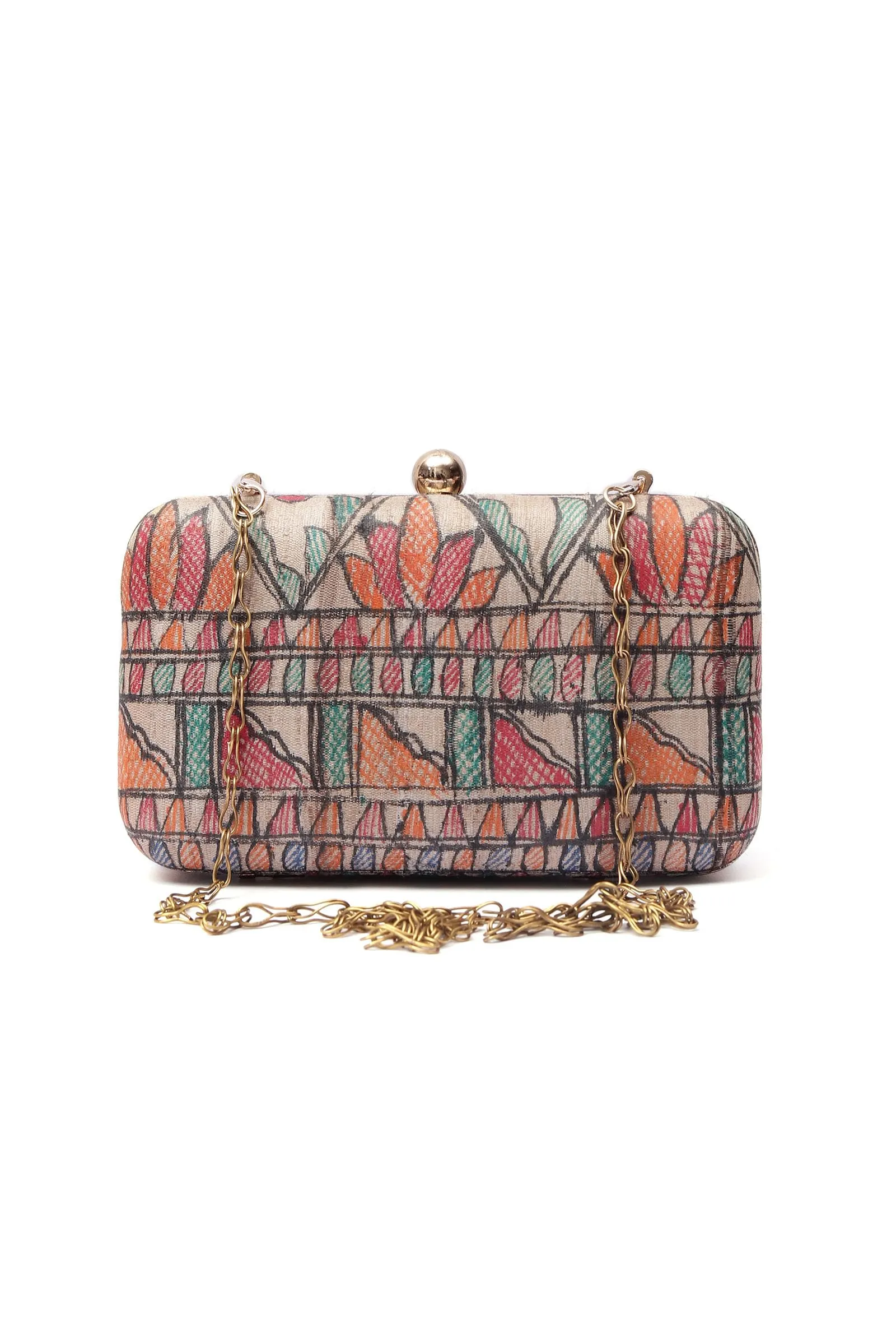 Avah Silk Madhubani Print Rectangular Box Clutch