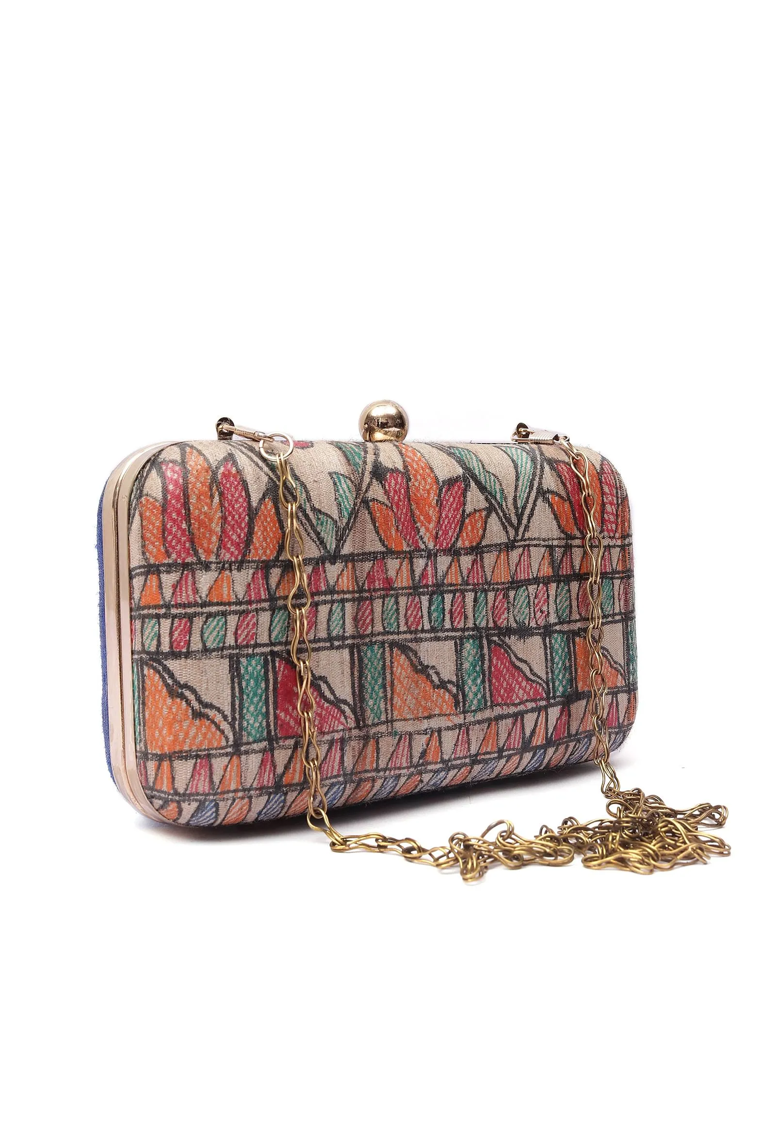 Avah Silk Madhubani Print Rectangular Box Clutch