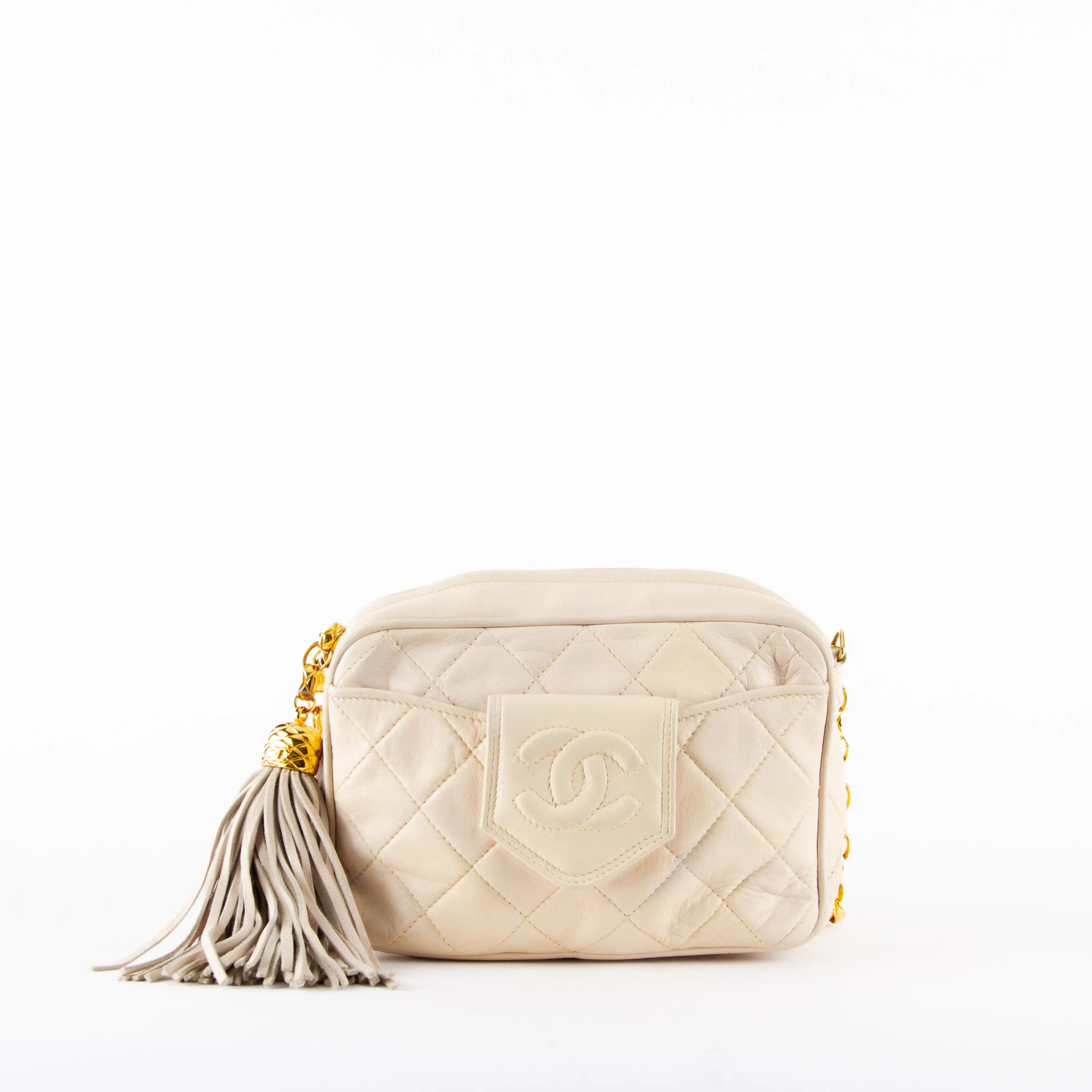 Beige Quilted Chain Shoulder Bag