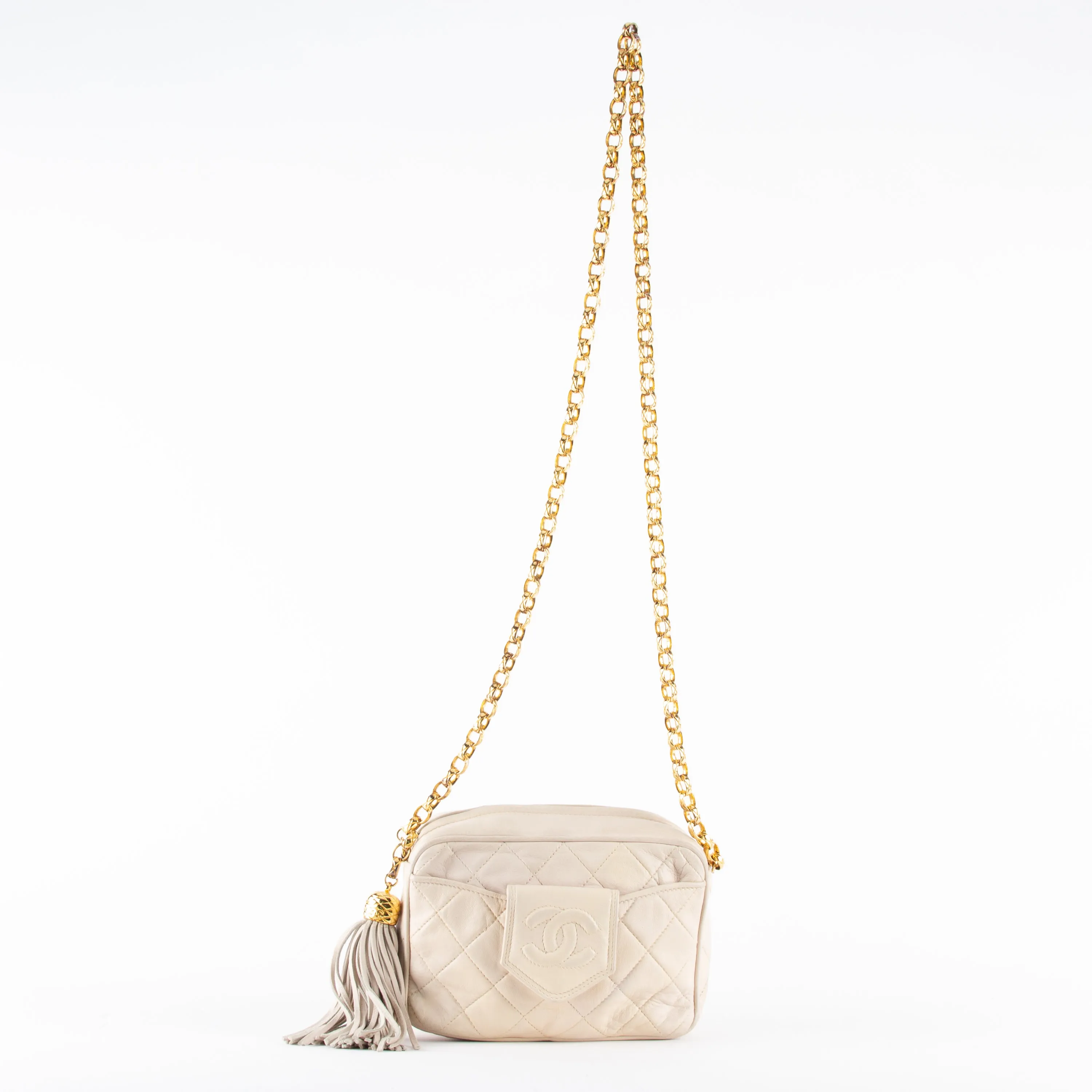 Beige Quilted Chain Shoulder Bag