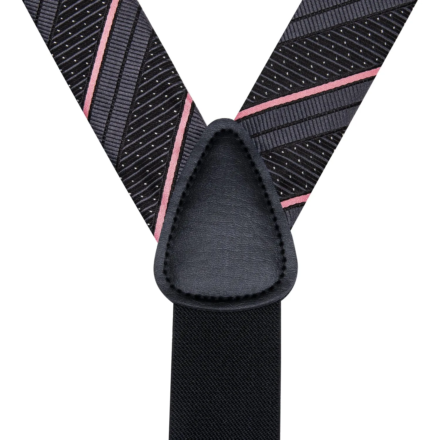 Black Pink Striped Y Back Brace Clip-on Men's Suspender with Bow Tie Set