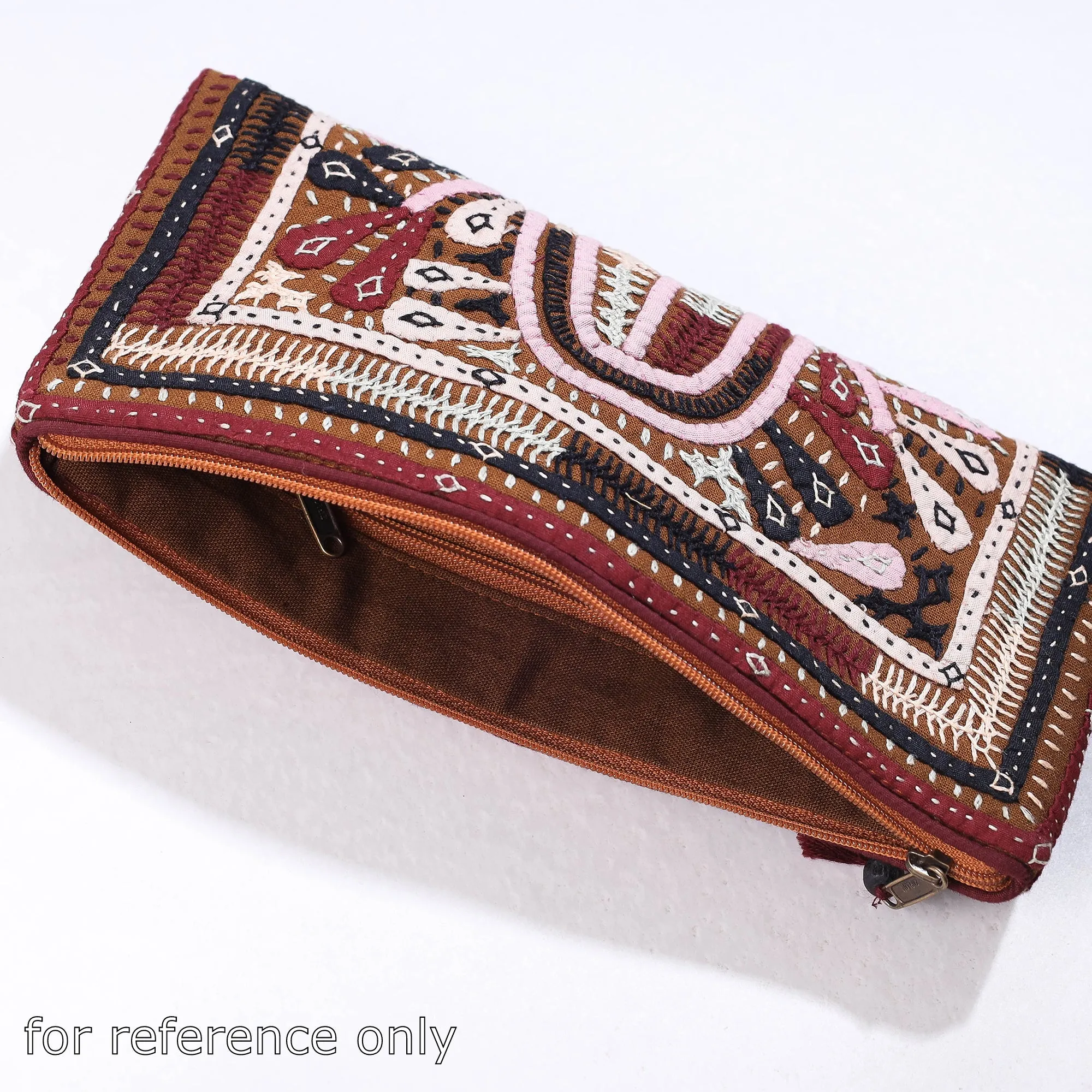 Brown - Kutch Dhebariya Qatab Hand Embroidery Clutch Purse