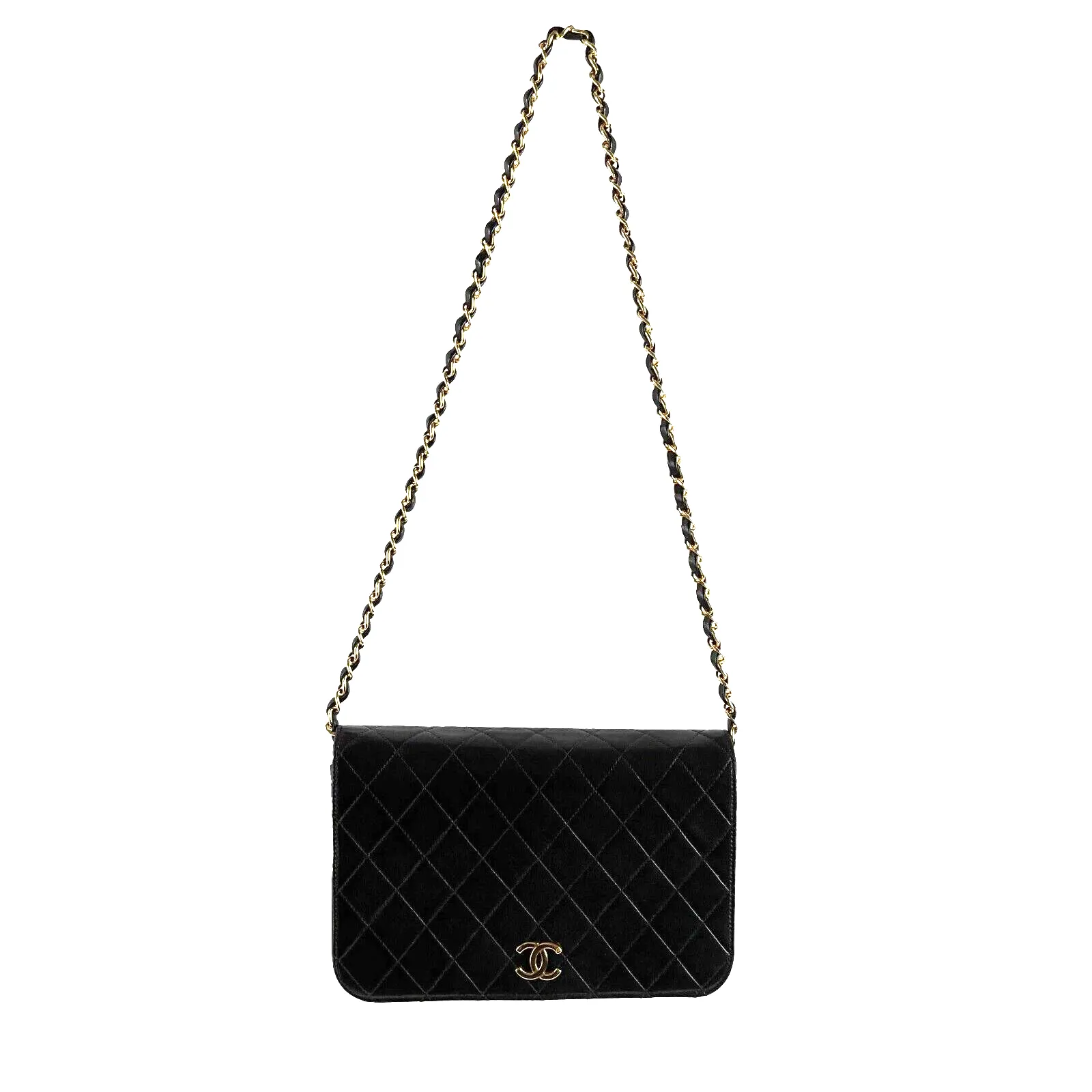 Chanel Vintage Black Quilted Lambskin Small Classic Full Flap Crossbody Bag