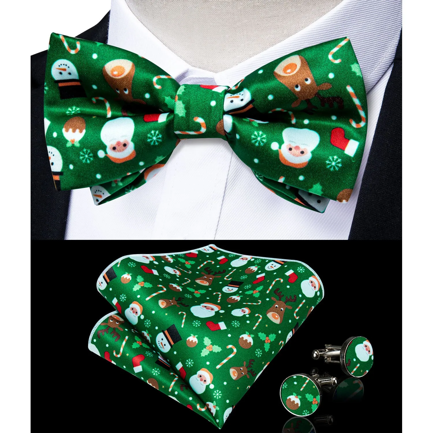 Christmas Green Santa Novelty Y Back Brace Clip-on Men's Suspender with Bow Tie Set