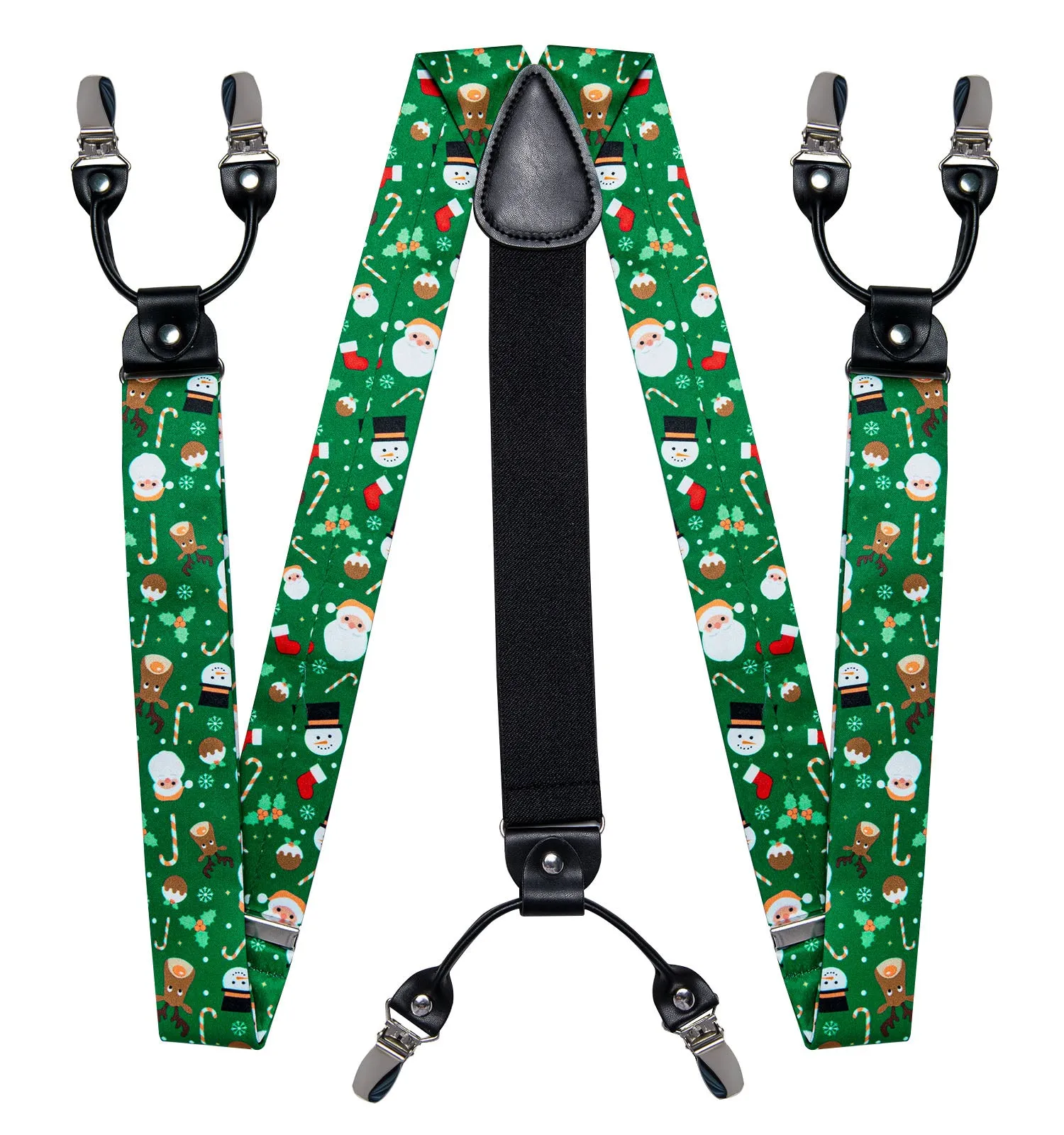 Christmas Green Santa Novelty Y Back Brace Clip-on Men's Suspender with Bow Tie Set