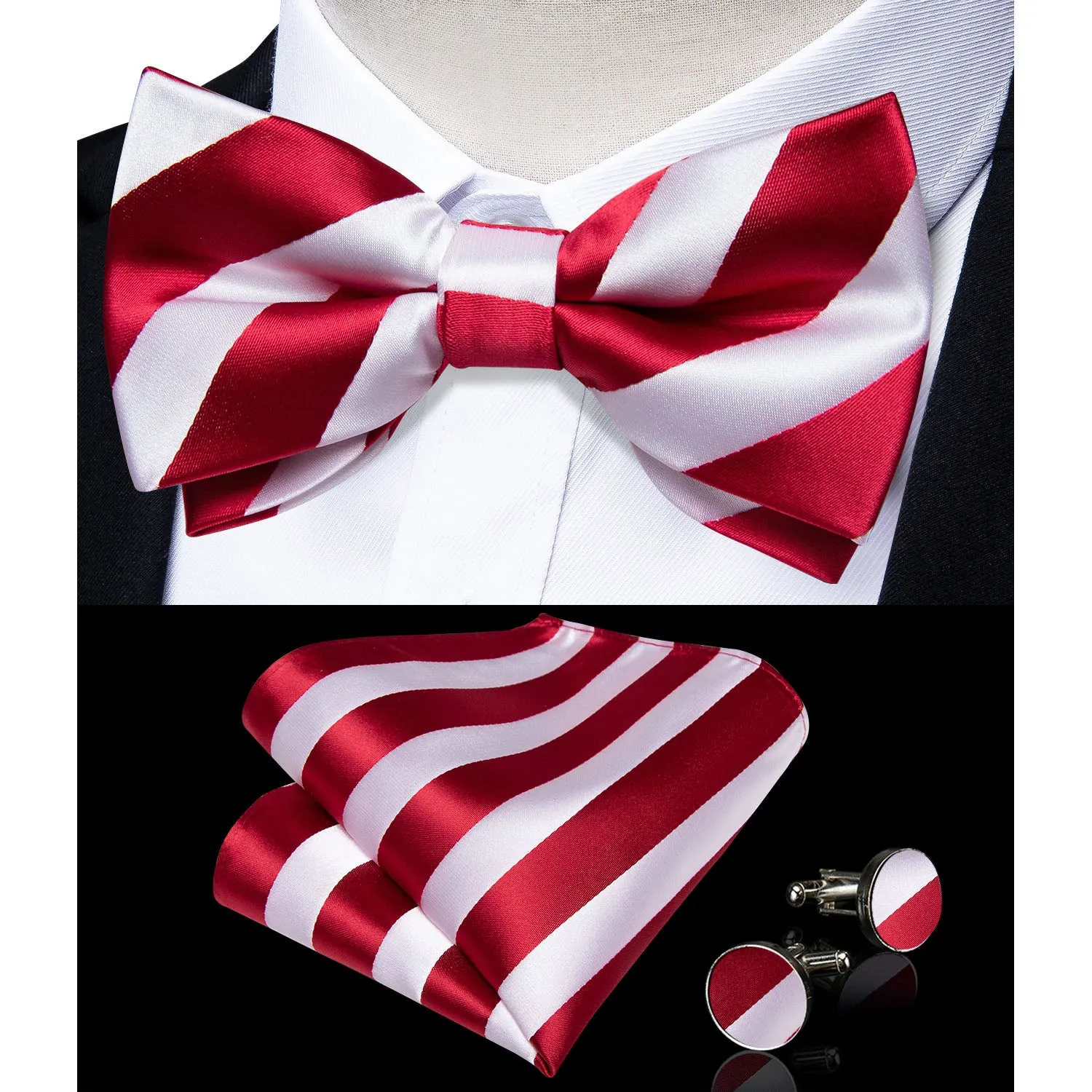 Christmas White Red Striped Y Back Brace Clip-on Men's Suspender with Bow Tie Set