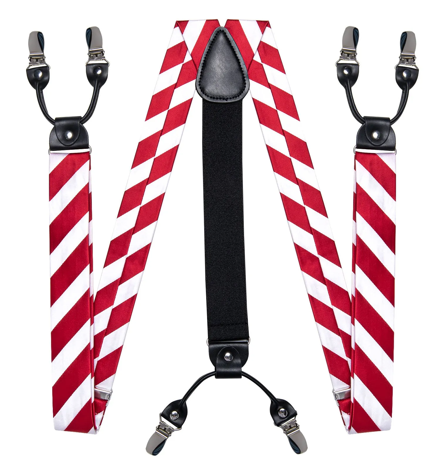 Christmas White Red Striped Y Back Brace Clip-on Men's Suspender with Bow Tie Set