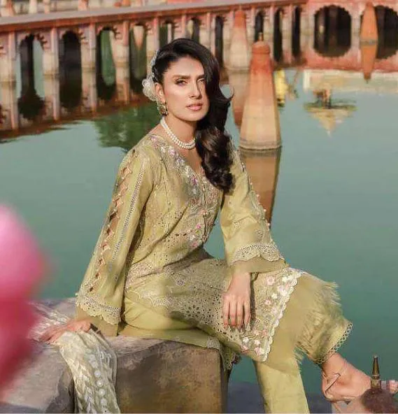 Cotton With Embroidery Green Unstitched Pakistani Suit Dress Material