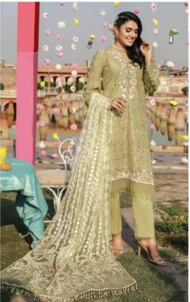 Cotton With Embroidery Green Unstitched Pakistani Suit Dress Material