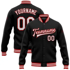 Custom Black White-Red Bomber Full-Snap Varsity Letterman Jacket