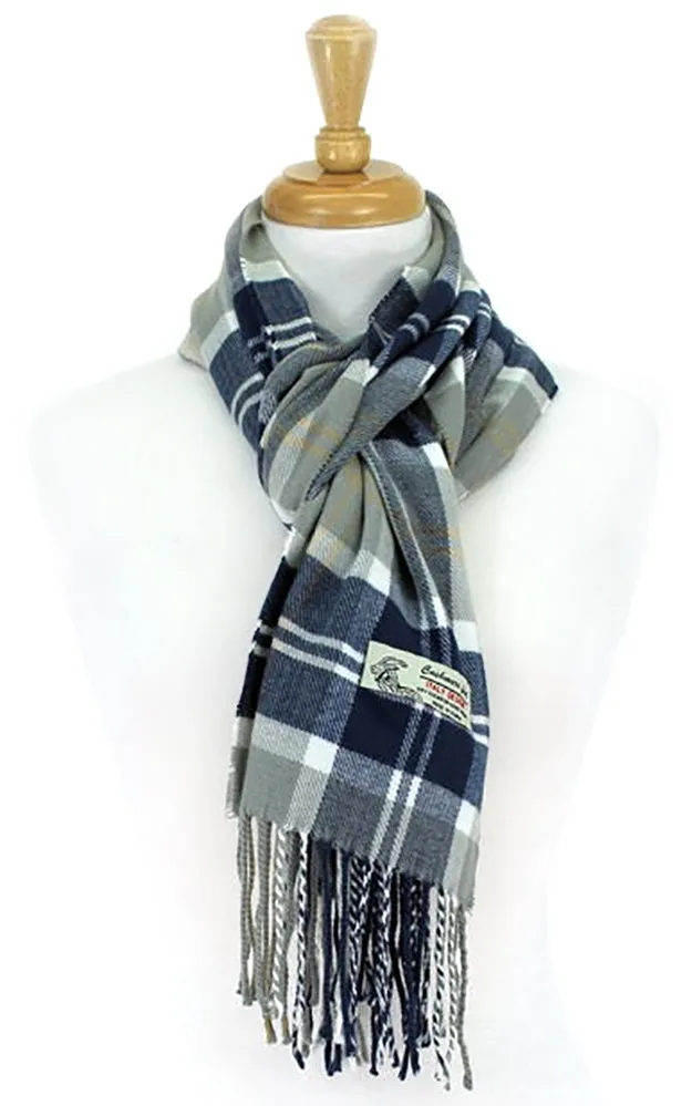 DBS033 Cashmere Feel scarves Plaid Navy Grey 12pcs Pack