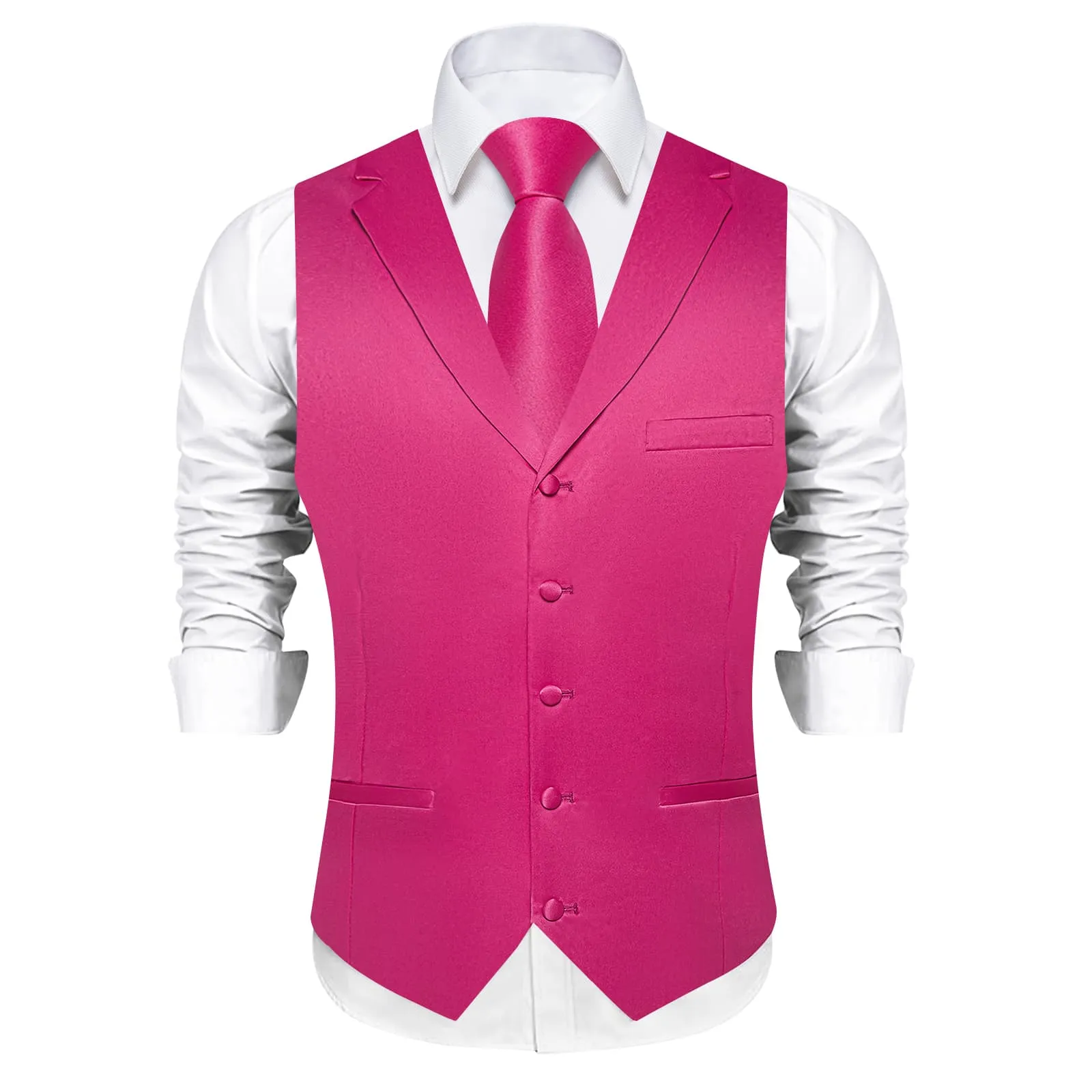 DiBanGu Tuxedo Waistcoat Bright Pink Solid Notched Collar Mens Business Casual Vest