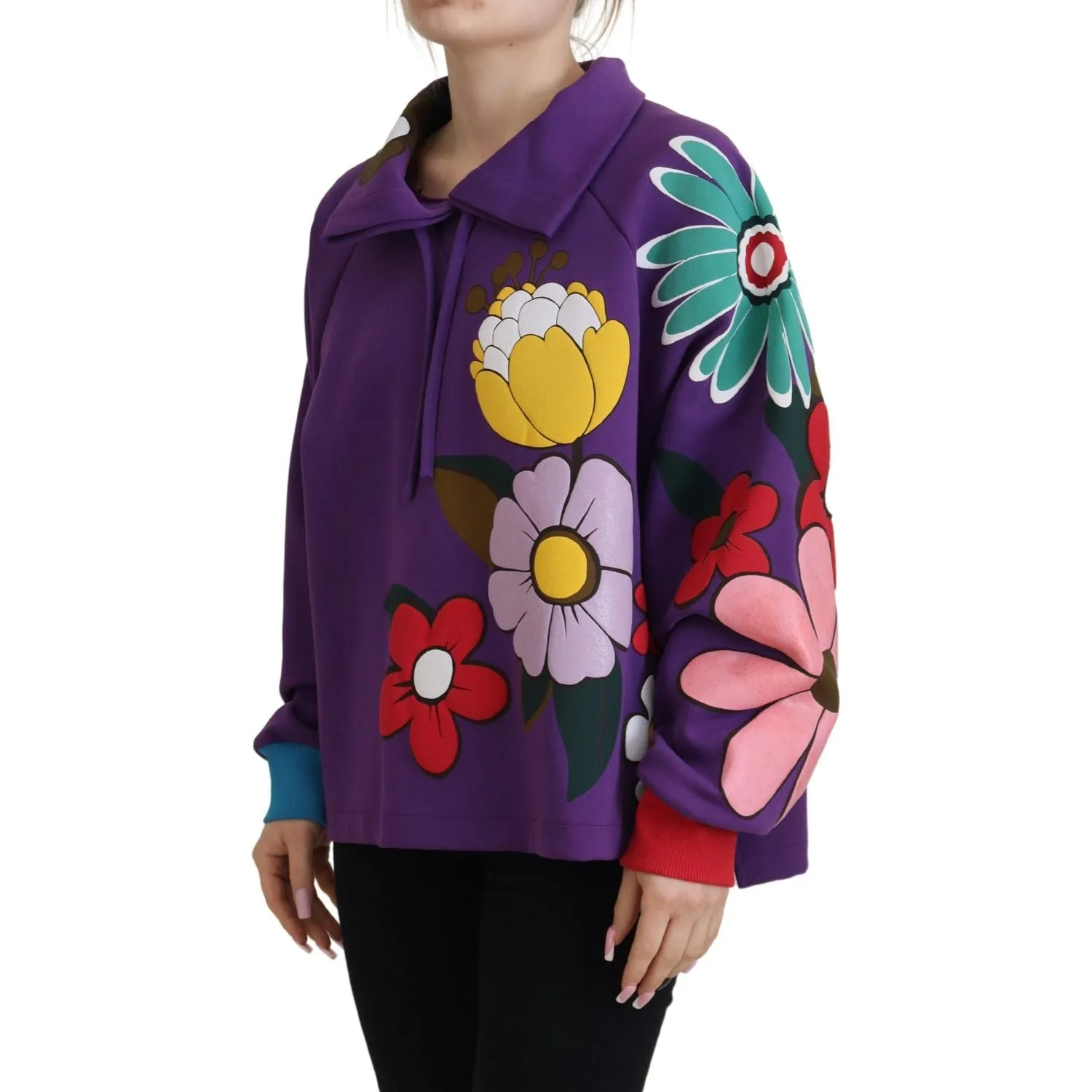 Dolce & Gabbana Elegant Purple Floral Pullover Sweater