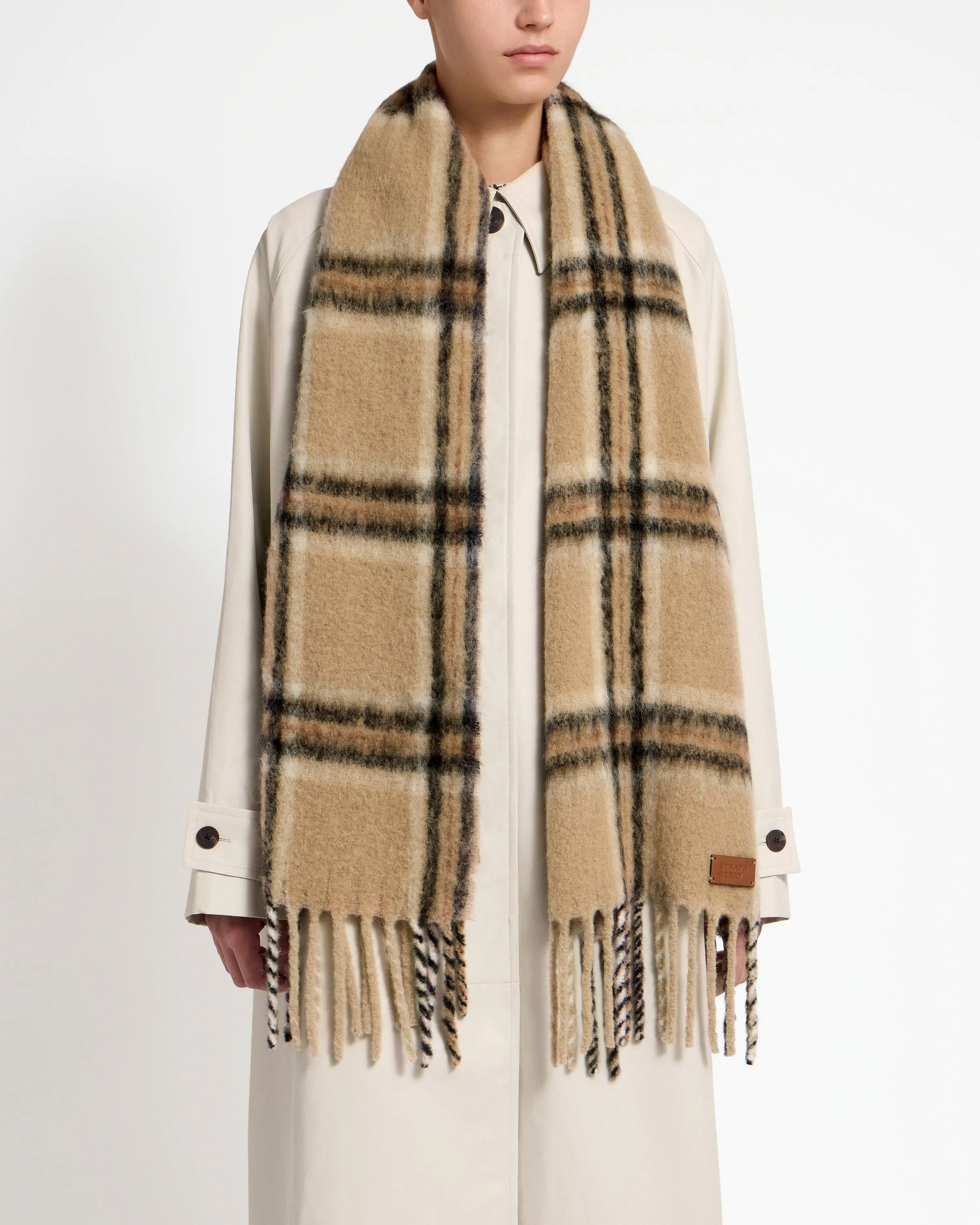 Eriskay Check Alpaca Blend Scarf - Camel/Black Tartan