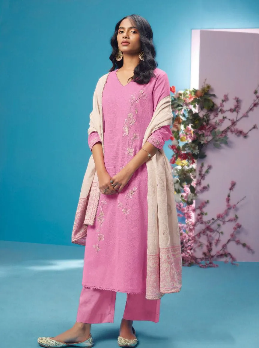 Ganga Pure Cotton Linen Pink Unstitched Salwar Suit Material