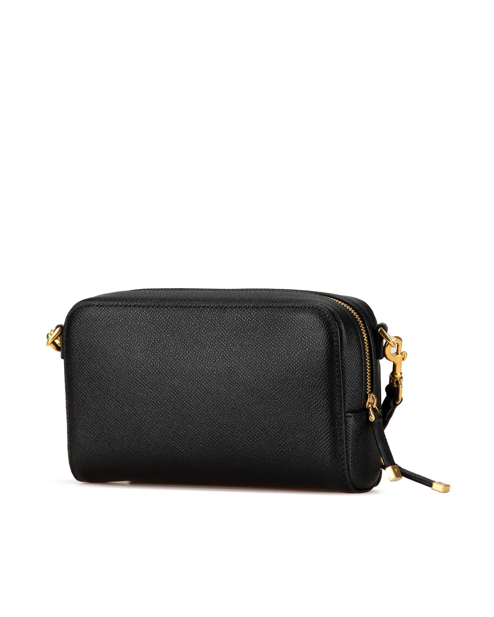 Grained Calfskin Double Pouch with Adjustable Strap and Zip Closure