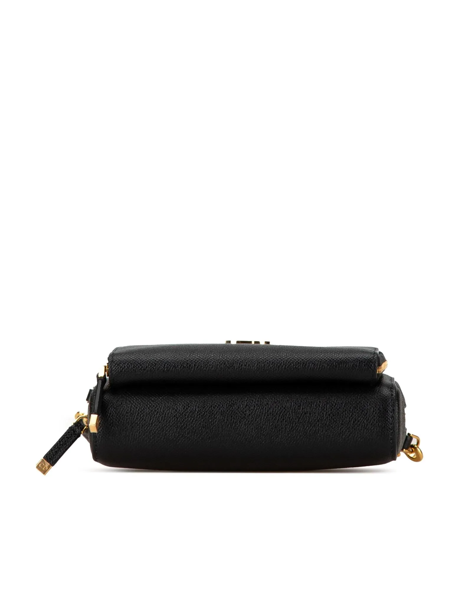 Grained Calfskin Double Pouch with Adjustable Strap and Zip Closure