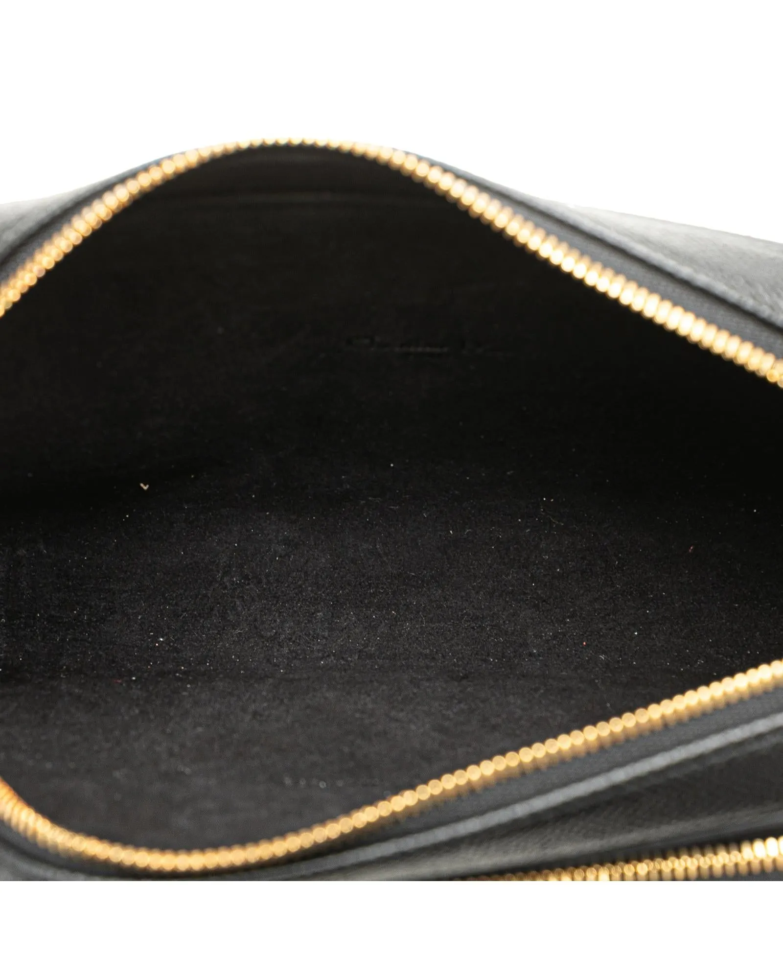 Grained Calfskin Double Pouch with Adjustable Strap and Zip Closure