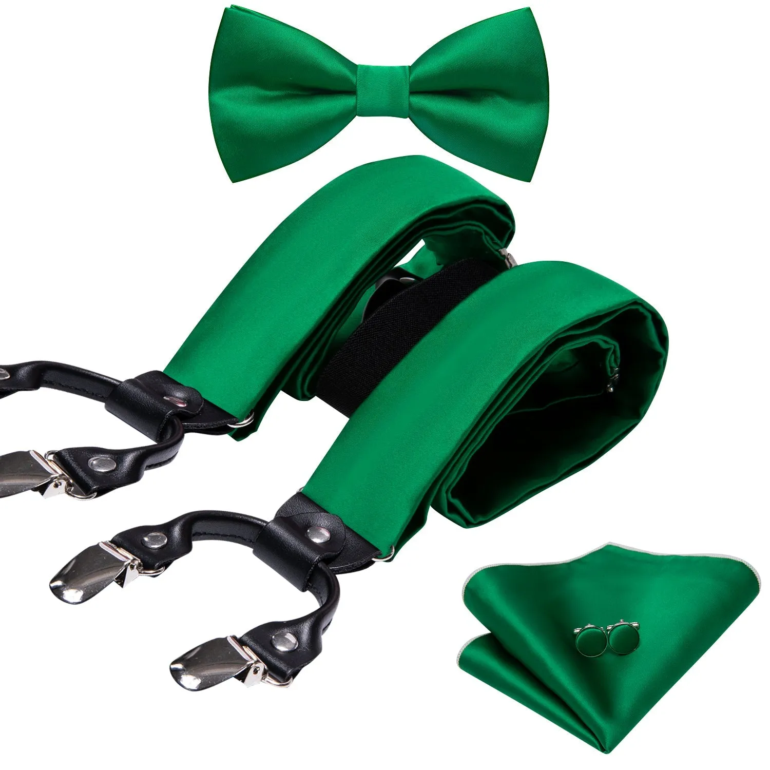 Green Solid Y Back Brace Clip-on Men's Suspender with Bow Tie Set