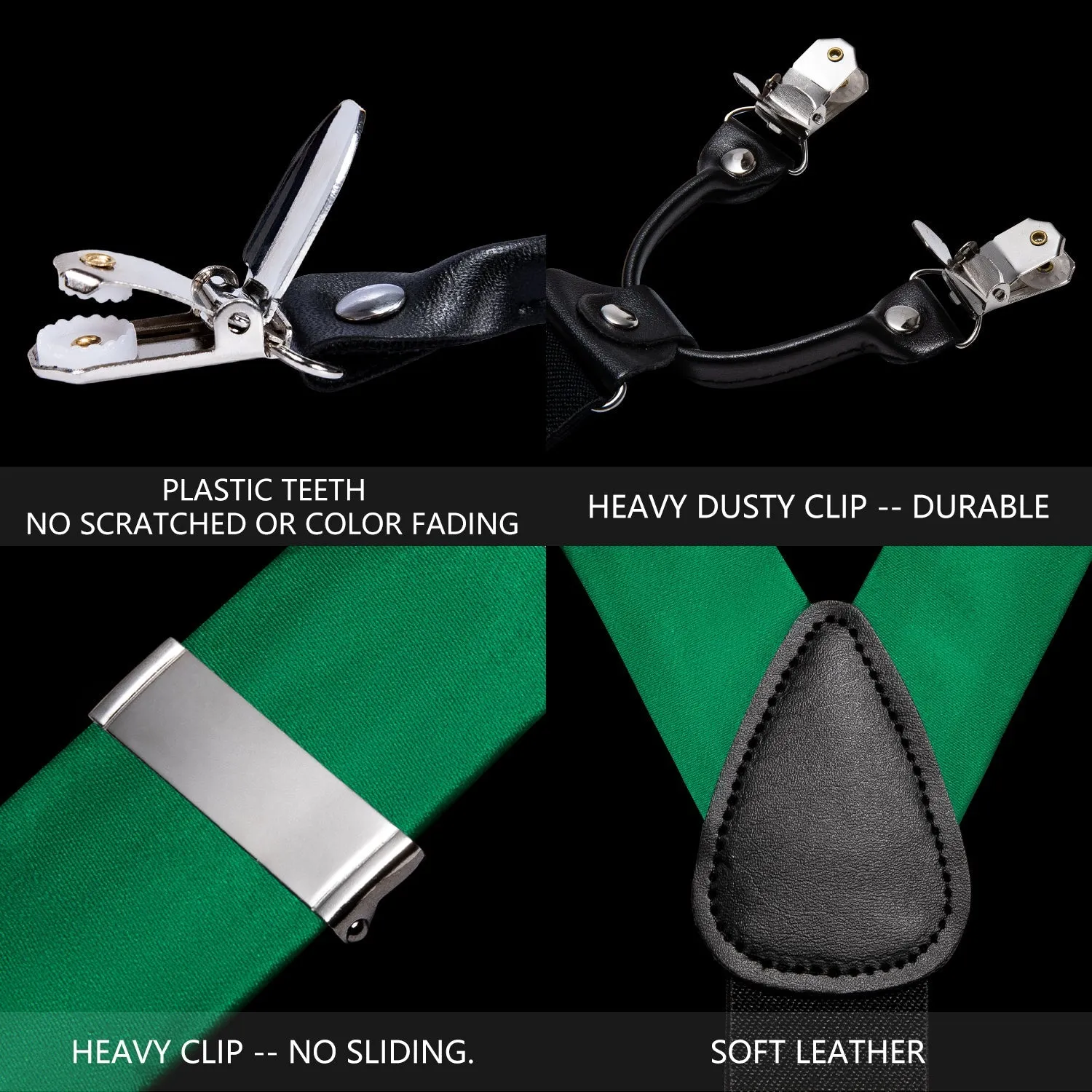 Green Solid Y Back Brace Clip-on Men's Suspender with Bow Tie Set