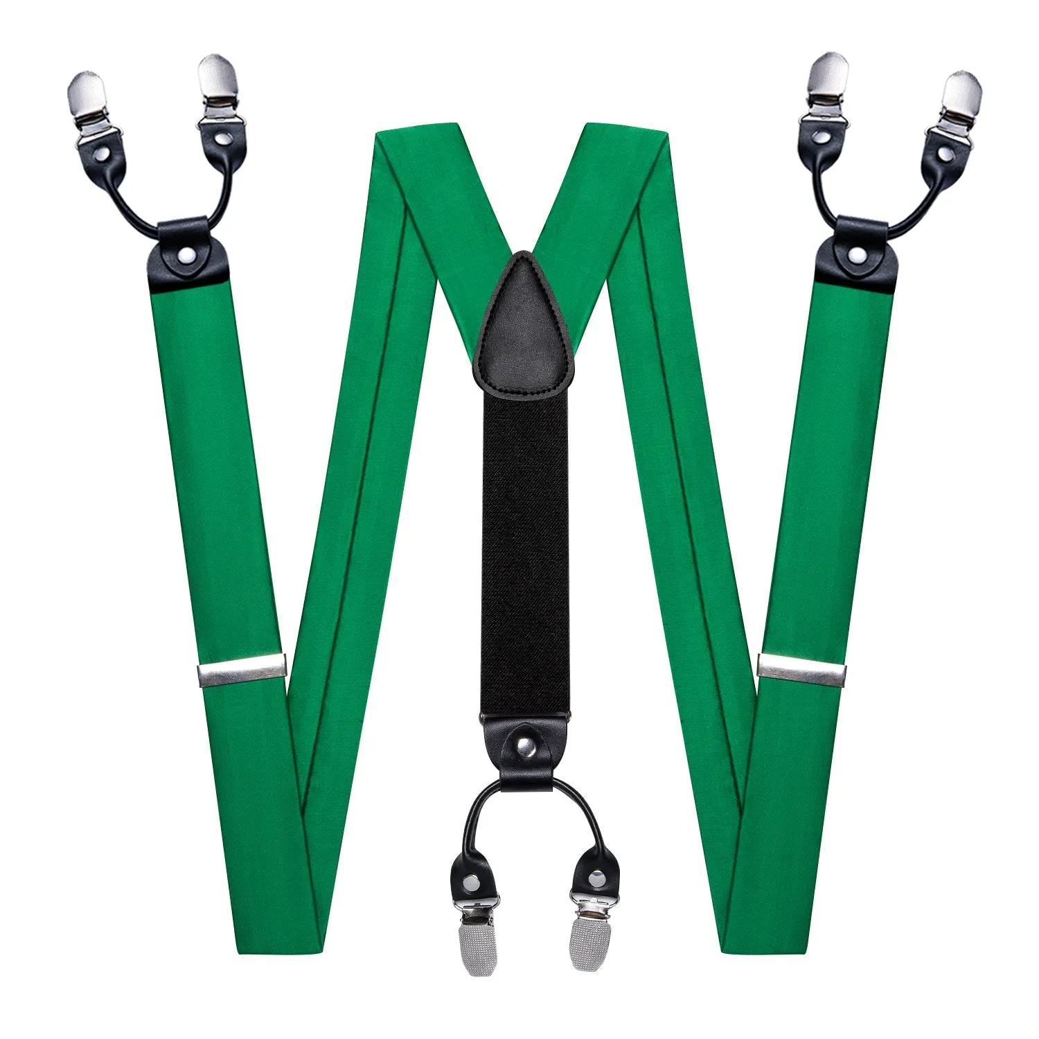 Green Solid Y Back Brace Clip-on Men's Suspender with Bow Tie Set