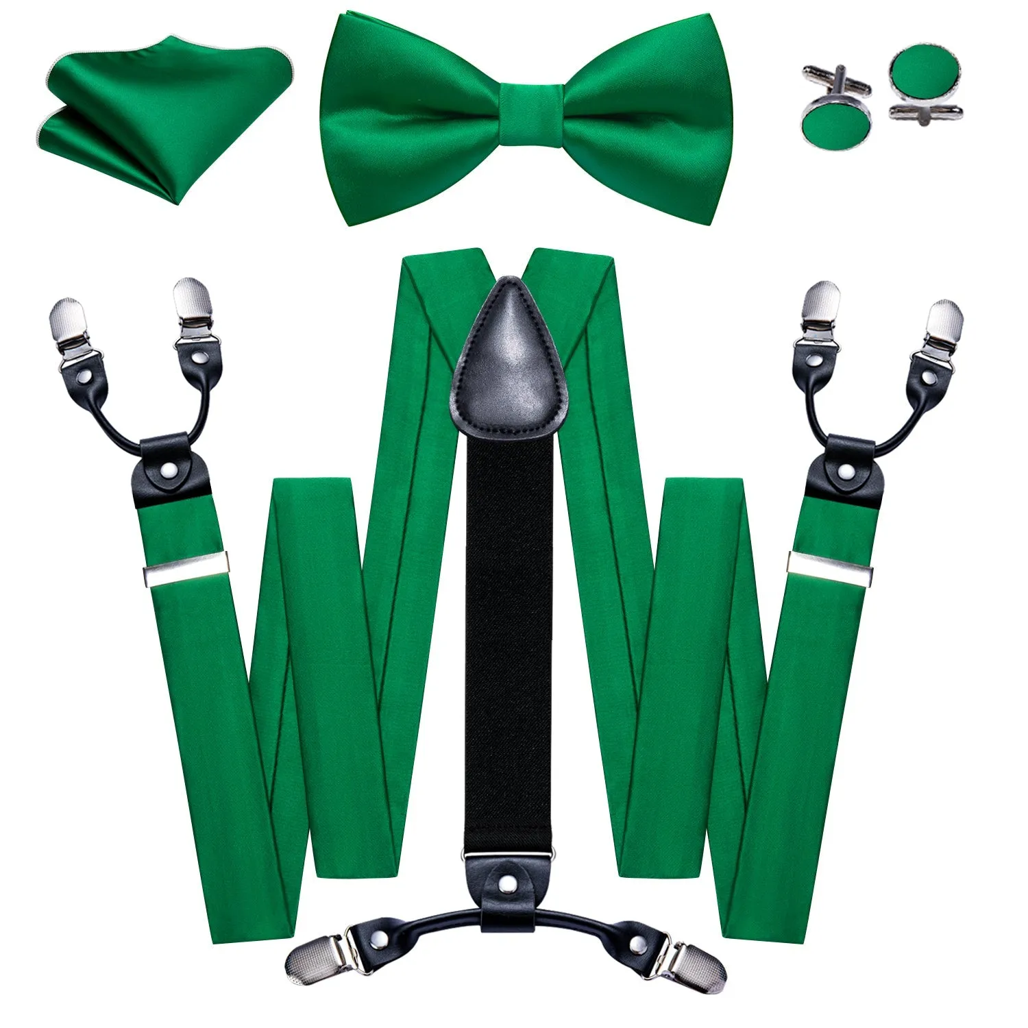 Green Solid Y Back Brace Clip-on Men's Suspender with Bow Tie Set