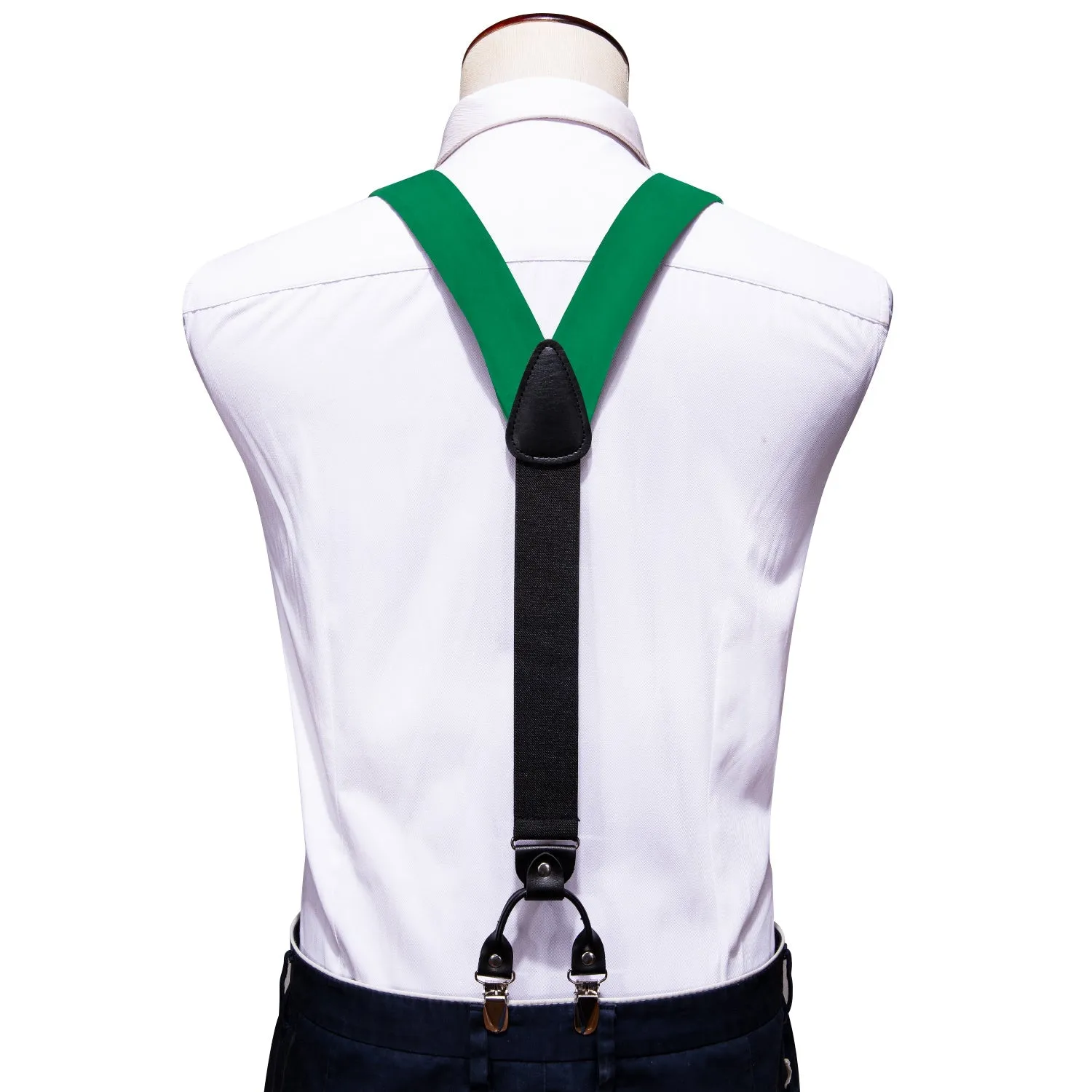 Green Solid Y Back Brace Clip-on Men's Suspender with Bow Tie Set