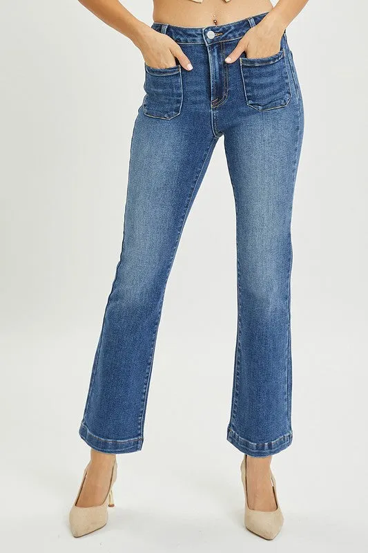 High Rise Patch Pocket Straight Jeans