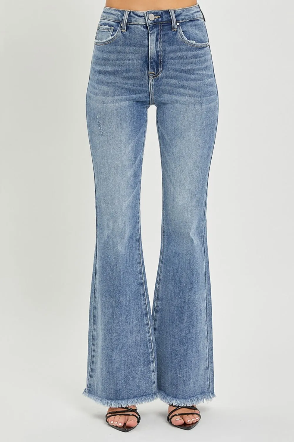 High Waist Raw Hem Flare Jeans