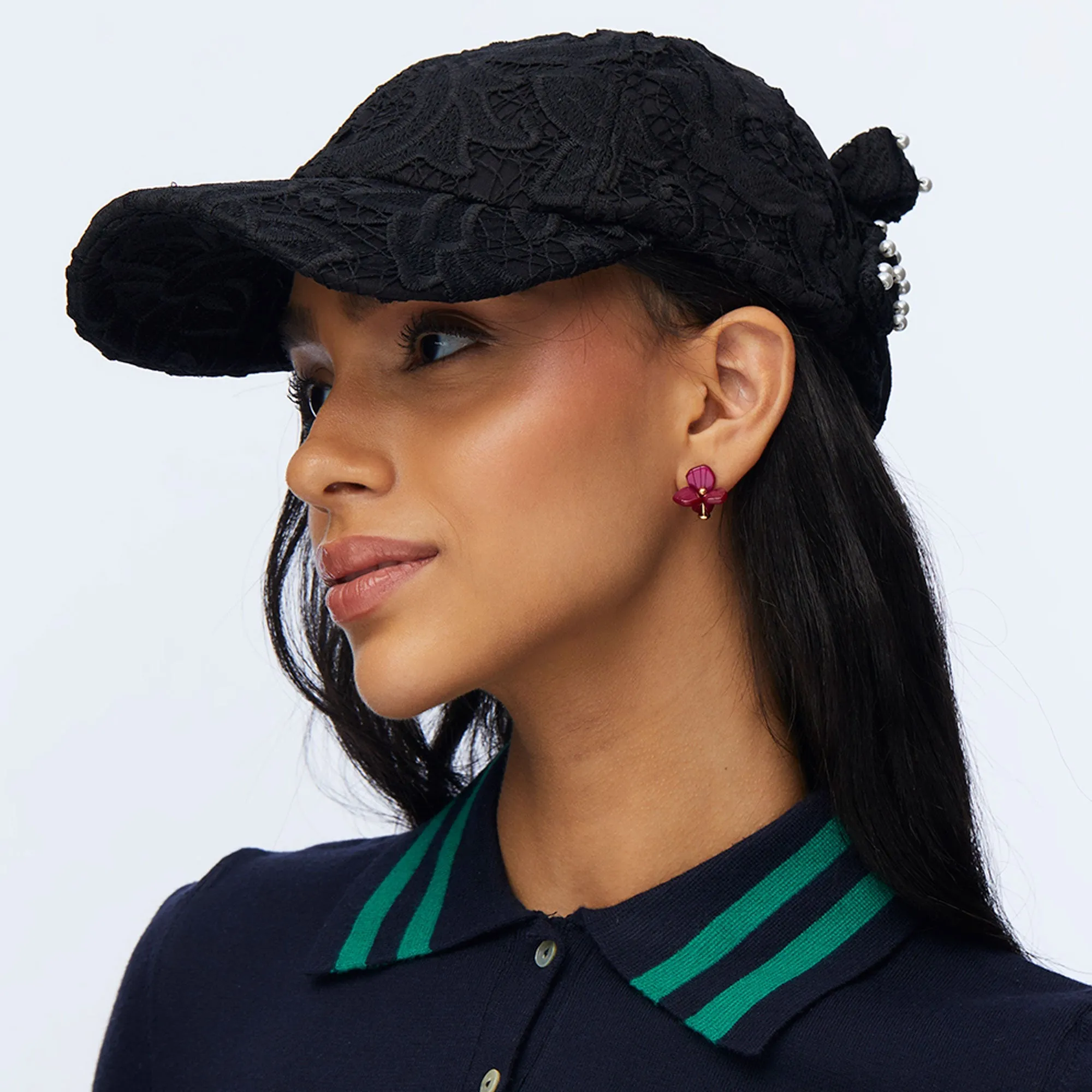 JET LACE BOW EMBELLISHED BASEBALL CAP