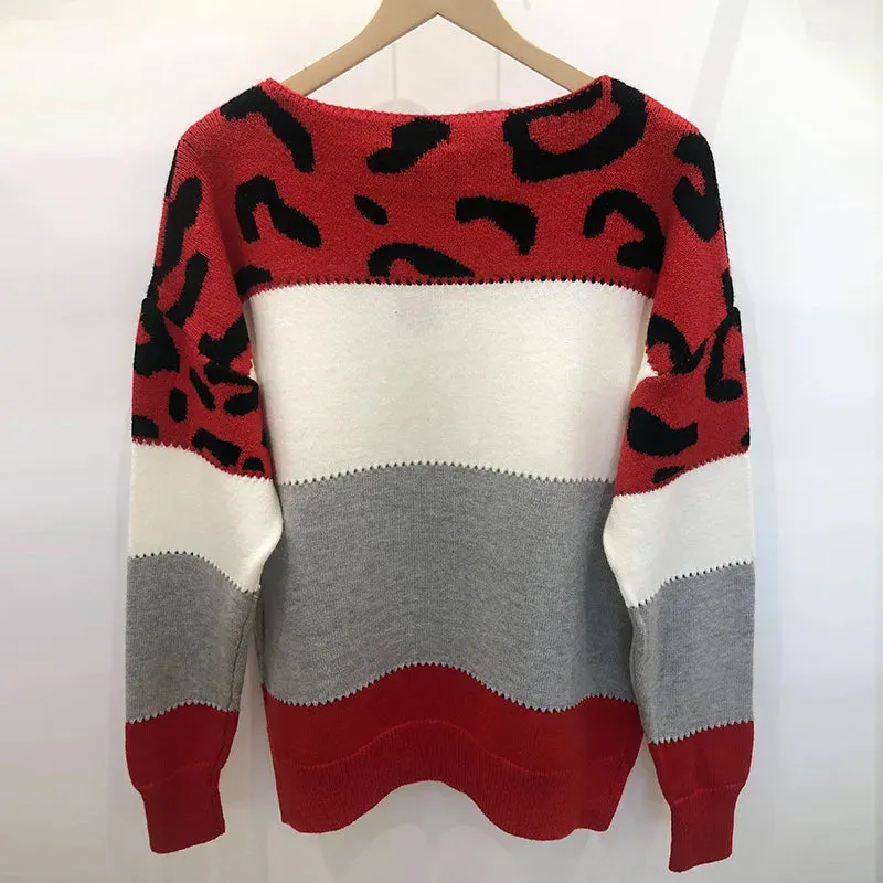 Leopard Women's Sweater Fashion Long Sleeve Tops Knitted Pullovers Pink Knitwears Autumn Winter Clothes For Women 2024