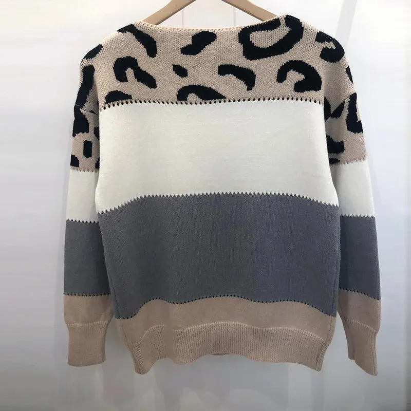 Leopard Women's Sweater Fashion Long Sleeve Tops Knitted Pullovers Pink Knitwears Autumn Winter Clothes For Women 2024