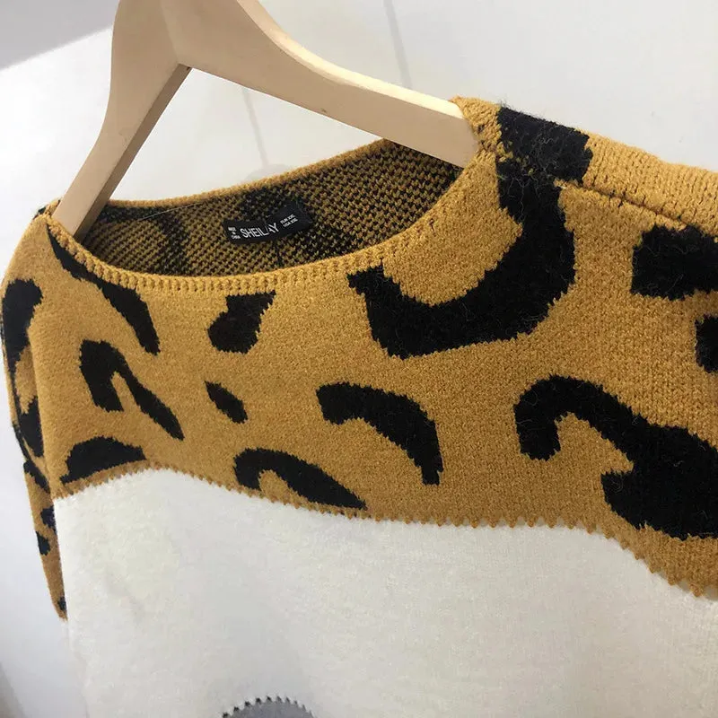 Leopard Women's Sweater Fashion Long Sleeve Tops Knitted Pullovers Pink Knitwears Autumn Winter Clothes For Women 2024