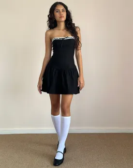 Manisha Mini Dress in Black with White Trim