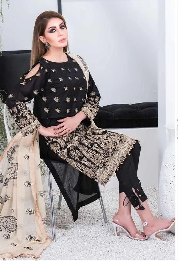 Maria B Style Black Cotton Unstitched Pakistani suits for Women