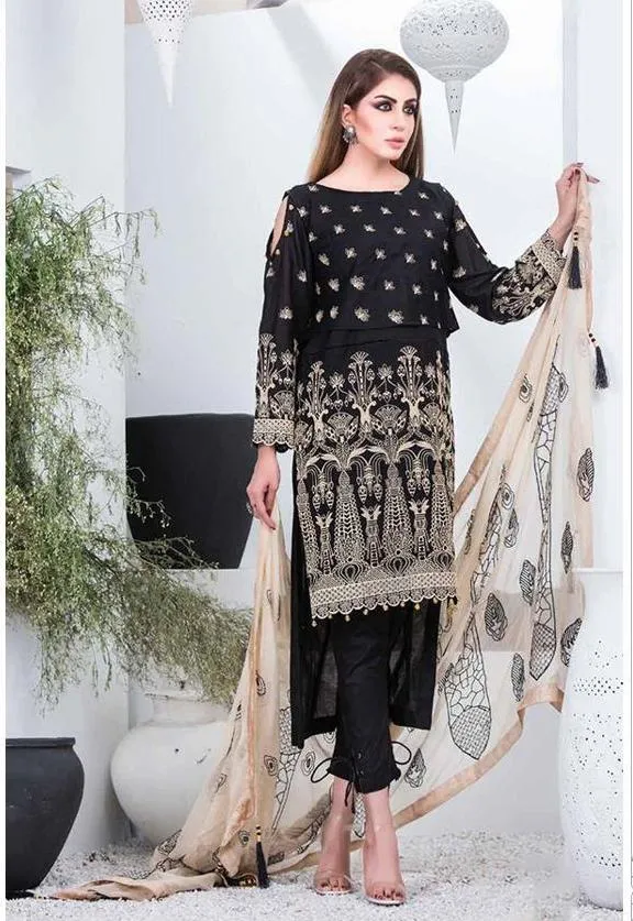 Maria B Style Black Cotton Unstitched Pakistani suits for Women