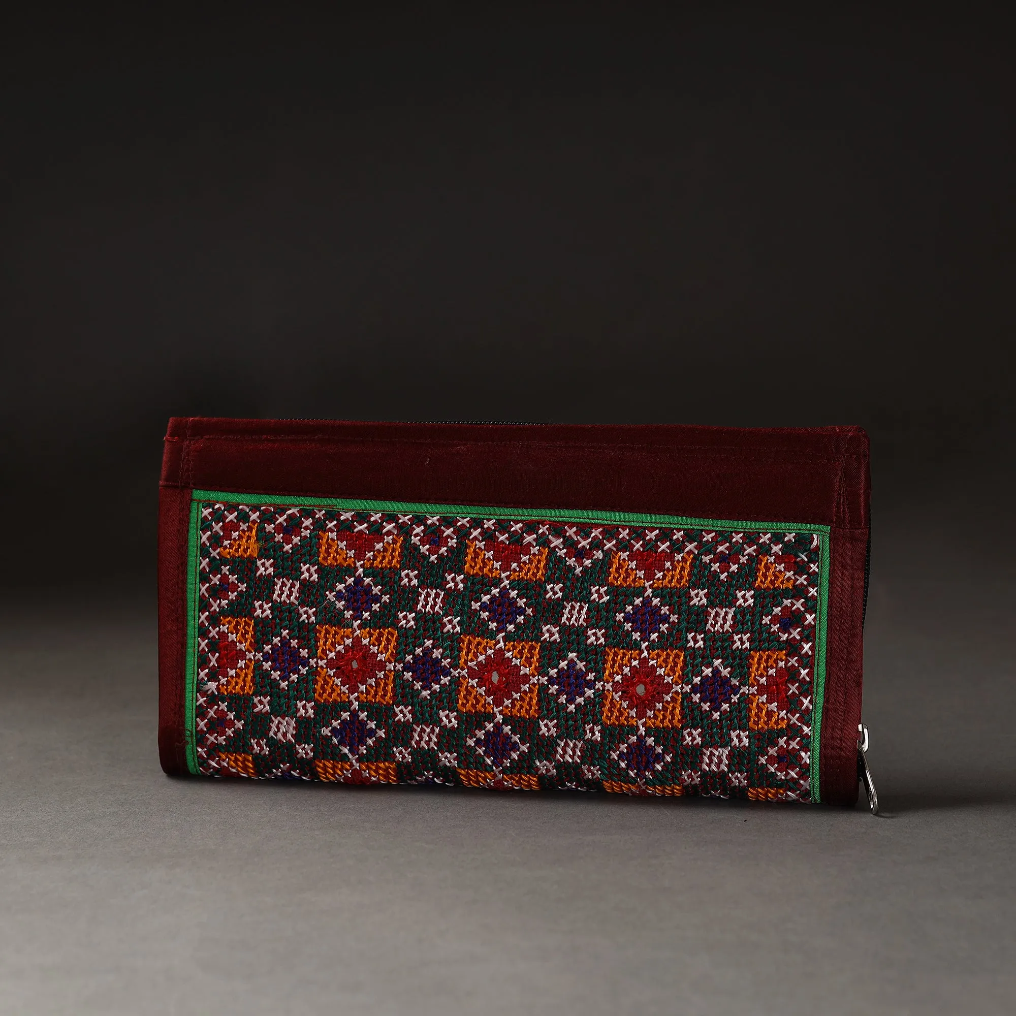 Maroon - Kutchi Embroidery Mirror Work Clutch