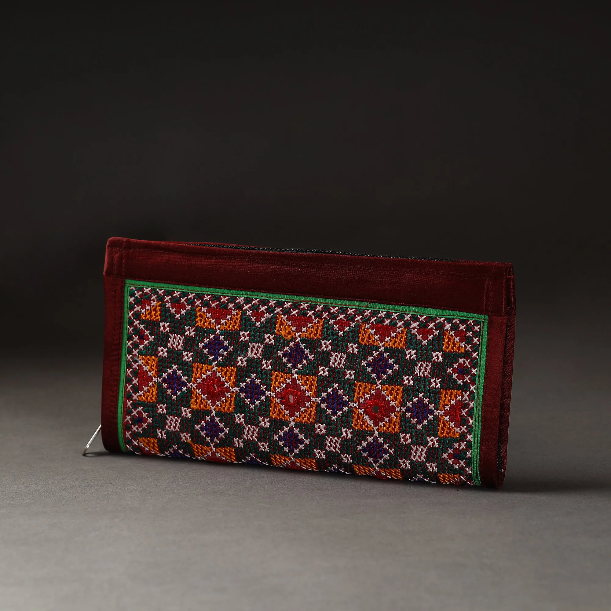 Maroon - Kutchi Embroidery Mirror Work Clutch