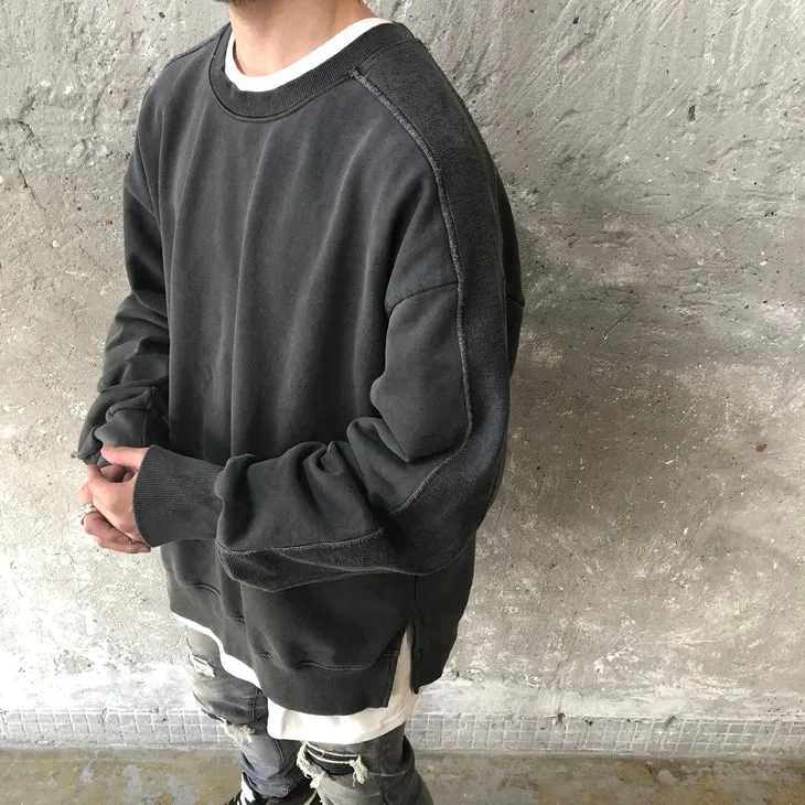 Men Oversized Reverse Stitching Drop Shoulder Pullover Sweatshirt